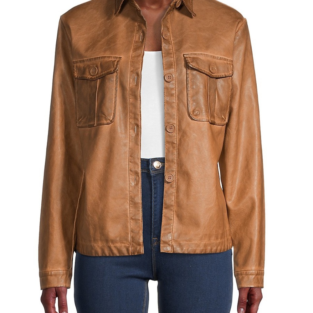 NWT Max Studio Faux Leather Jacket Cognac Size Medium